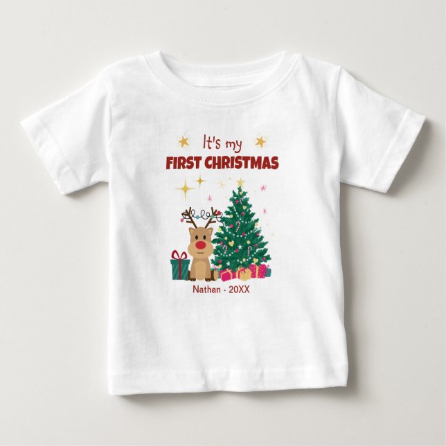 Niedlich ist es meine erste Weihnacht mit Rentier Baby T-shirt (Vorderseite)