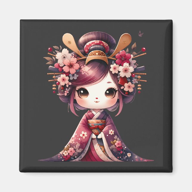 Niedlich Japanisch Geisha Magnet (Vorne)