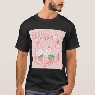 Niedlich Japanisch Kawaii Anime Ästhetik Pink Stra T-Shirt