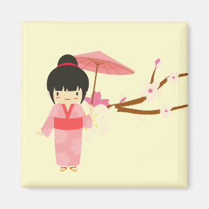 Niedlich-Japanisch-rosa Cherry Blossom Geisha Magnet