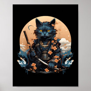 Niedlich Japanisch Samurai Cat Shirt Tattoo 2023 K Poster
