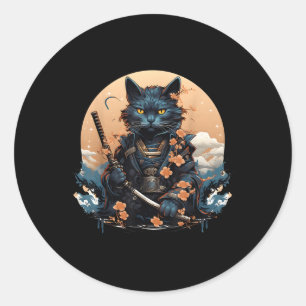 Niedlich Japanisch Samurai Cat Shirt Tattoo 2023 K Runder Aufkleber