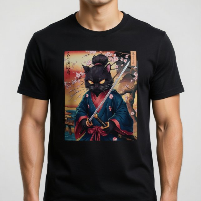 Niedlich Japanisch Samurai Cat T-Shirt (Von Creator hochgeladen)