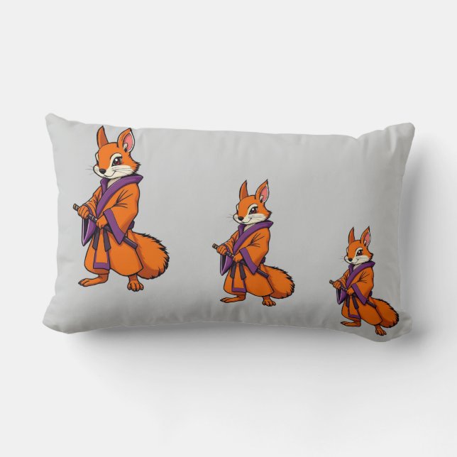 Niedlich Japanisch Samurai Eichhörnchen Lendenkissen (Rückseite)