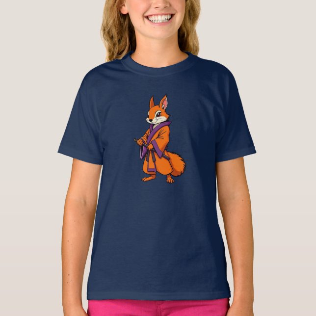 Niedlich Japanisch Samurai Eichhörnchen T-Shirt (Vorderseite)