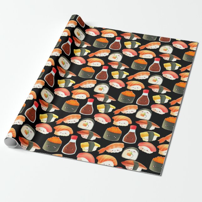 Niedlich Japanisch Sushi Geschenkpapier (Ungerollt)