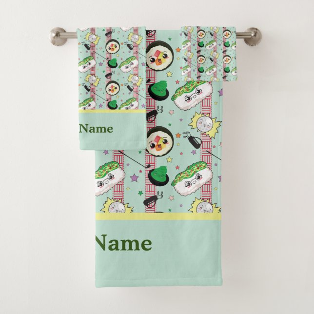 Niedlich Japanisch Sushi Lover Golfing Pattern Badhandtuch Set (Insitu)