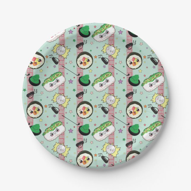 Niedlich Japanisch Sushi Lover Golfing Pattern Pappteller (Vorderseite)