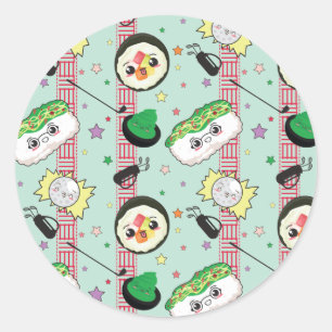 Niedlich Japanisch Sushi Lover Golfing Pattern Runder Aufkleber