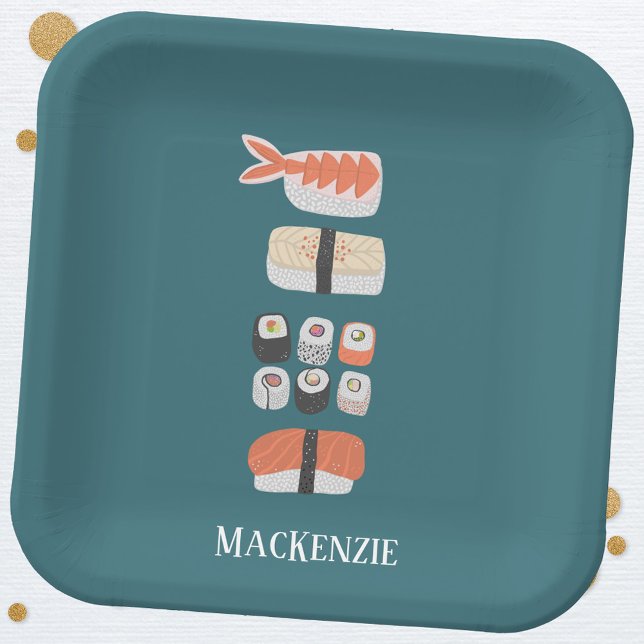 Niedlich Japanisch Sushi Personalisiert Pappteller (Japanese food art sushi personalized paper plate)