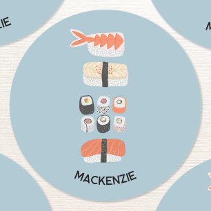 Niedlich Japanisch Sushi Personalisiert Runder Aufkleber