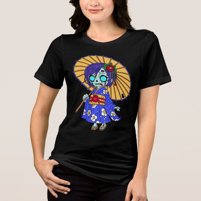Niedlich Japanisch Zombie Tri-Blend Shirt (Vorderseite)