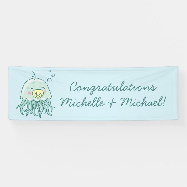 Niedlich Jellyfish Baby Shower Kawaii Banner (Horizontal)