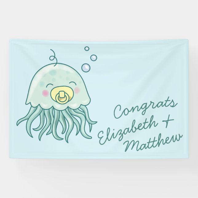 Niedlich Jellyfish Baby Shower Kawaii Banner (Horizontal)