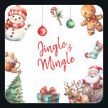 Niedlich Jingle und Mingle Christmas Quadratischer Aufkleber<br><div class="desc">Niedliche Jingle und Mingle Weihnachtsklammer</div>