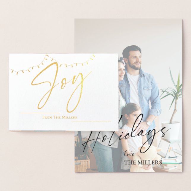 Niedlich Joy Foto Familienname String Light Christ Folienkarte (Anzeige)