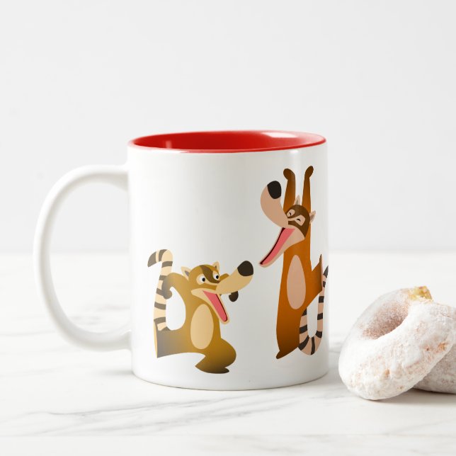 Niedlich Joyful Cartoon Coatimundis Zweifarbige Tasse (Mit Donut)