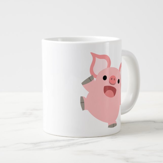 Niedlich Joyous Cartoon Pig Jumbo-Tasse (Vorderseite Rechts)