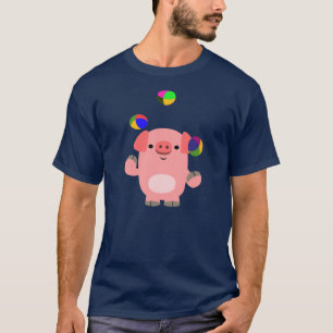 Niedlich Juggling Cartoon Pig T - Shirt