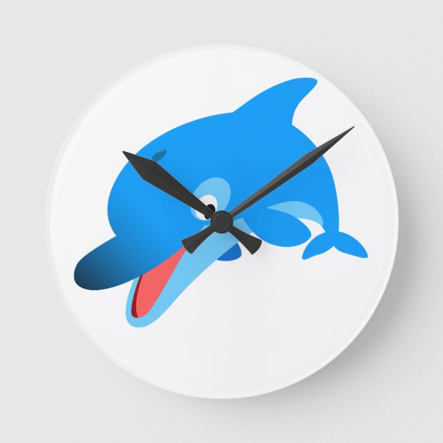 Niedlich Jumping Cartoon Dolphin Wall Clock Runde Wanduhr (Vorderseite)