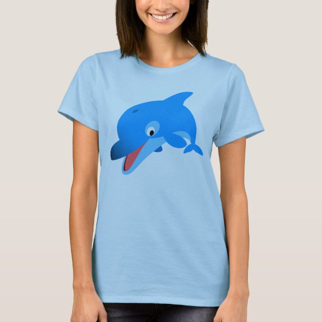 Niedlich Jumping Cartoon Dolphin Women T - Shirt (Vorderseite)