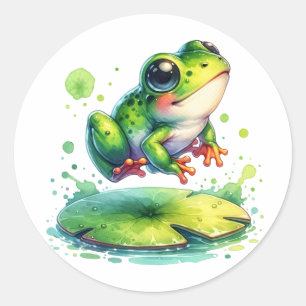 Niedlich Jumping Frog Whimsical Ai Art Runder Aufkleber