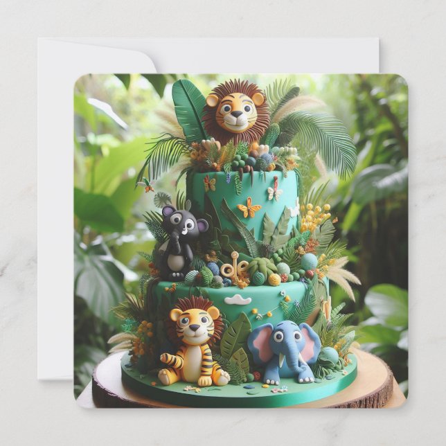 NIEDLICH JUNGLE THEMA KINDERGEBURTSTAG CAKE KARTE (Vorderseite)