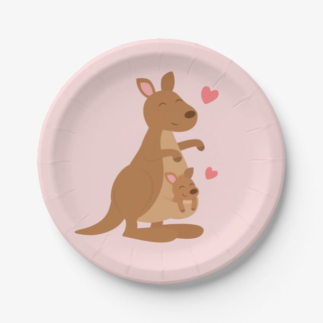 Niedlich Kangaroo Baby Dusche Party Teller (Vorderseite)