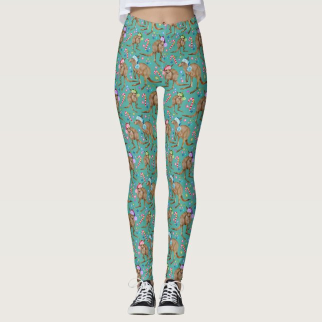 Niedlich Kangaroo Weihnachten Leggings (Vorderseite)