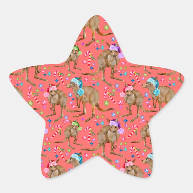 Niedlich Kangaroo Weihnachtsrosa Stern-Aufkleber (Vorderseite)