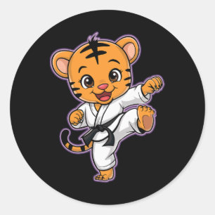 Niedlich Karate Tiger Martial Arts Funny für Kinde Runder Aufkleber