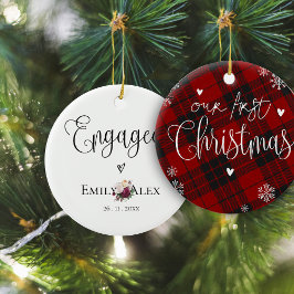 Niedlich Kariertes Verlobt Erstes Weihnachten Keramik Ornament