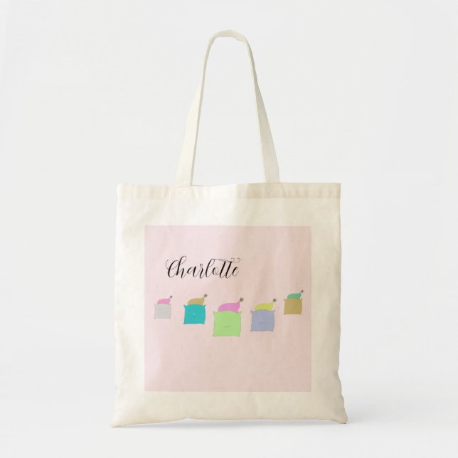 Niedlich Katzenkatze Illustration Mit Monogramm Tragetasche (Vorne)