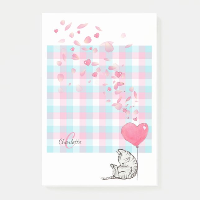 Niedlich Katzenrosa Post-it Klebezettel (Vorderseite)