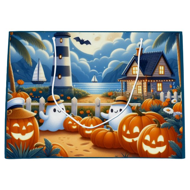 Niedlich, kautisches/kstenförmiges Halloween-Geist Große Geschenktüte (Vorderseite)