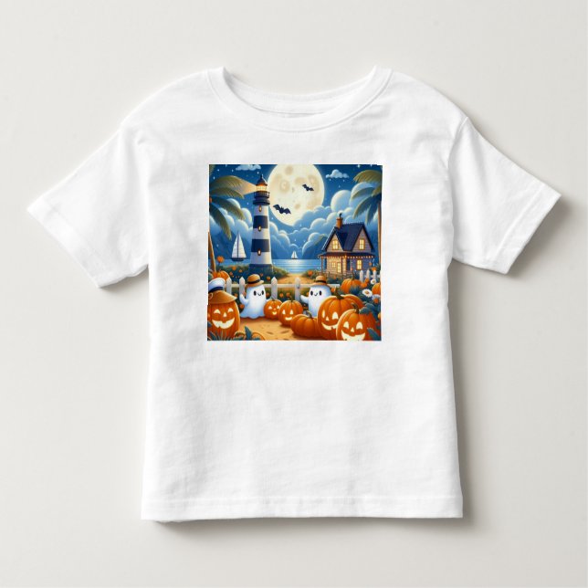 Niedlich, kautisches/kstenförmiges Halloween-Geist Kleinkind T-shirt (Vorderseite)