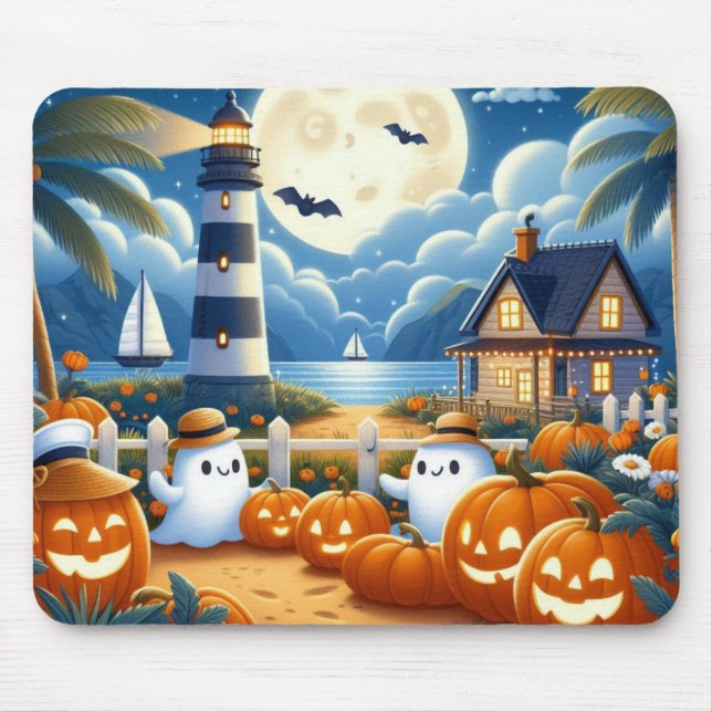 Niedlich, kautisches/kstenförmiges Halloween-Geist Mousepad (Vorne)