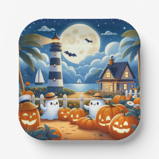 Niedlich, kautisches/kstenförmiges Halloween-Geist Pappteller (Vorderseite)