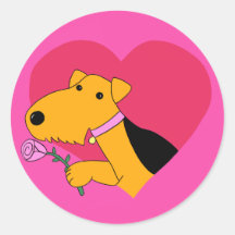 Niedlich Kawaii Airedale Terrier Dog W Rose Sticke