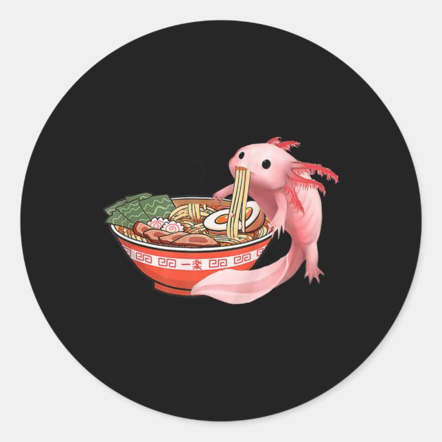 Niedlich Kawaii Anime Axolotl Japanisch Ramen Nood Runder Aufkleber (Vorderseite)