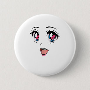 Niedlich Kawaii Anime Girl Face Manga Style Button