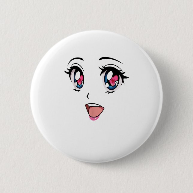 Niedlich Kawaii Anime Girl Face Manga Style Button (Vorderseite)