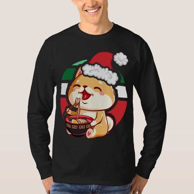 Niedlich Kawaii Anime Shiba Inu Dog Eating Ramen C T-Shirt (Vorderseite)