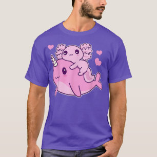 Niedlich Kawaii Aolotl und Narwhal Anime Whale  T-Shirt