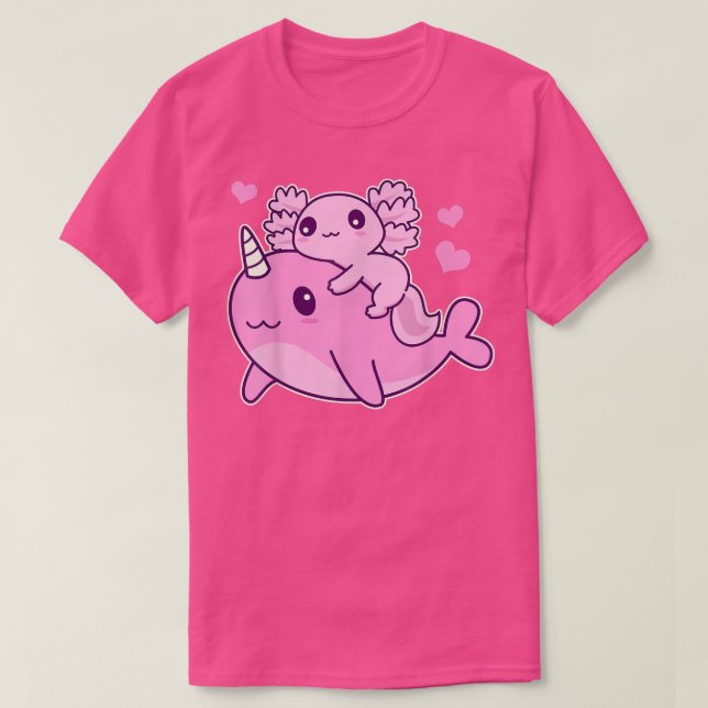 Niedlich Kawaii Aolotl und Narwhal Anime Whale T-Shirt (Design vorne)