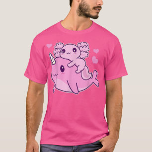 Niedlich Kawaii Aolotl und Narwhal Anime Whale T-Shirt