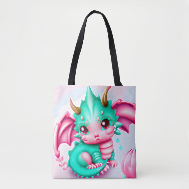 Niedlich Kawaii Aquamarin und Pink Baby Dragon (Vorderseite)