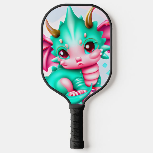 Niedlich Kawaii Aquamarin und Pink Baby Dragon Pickleball Schläger (Vorderseite)