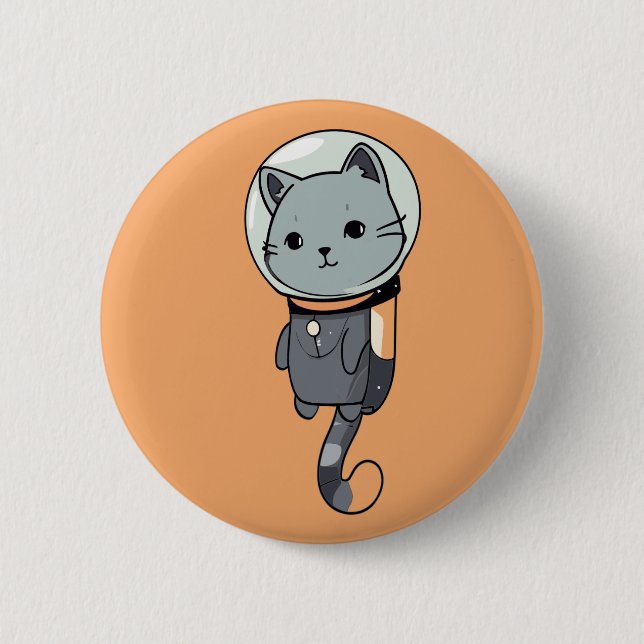 Niedlich Kawaii Astronaut Kitten Button (Vorderseite)