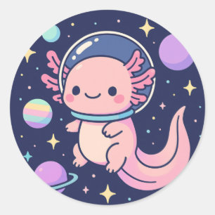 Niedlich Kawaii Axolotl Astronaut - Retro Space Ad Runder Aufkleber